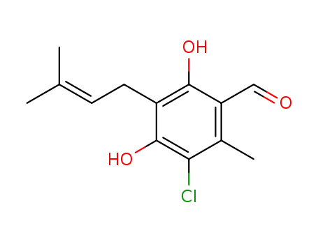 Molecular Structure of 53939-17-6 (Benzaldehyde,3-chloro-4,6-dihydroxy-2- methyl-5-(3-methyl-2-butenyl)- )