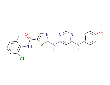 Molecular Structure of 1587622-96-5 (N-(2-chloro-6-methylphenyl)-2-((6-((4-methoxyphenyl)amino)-2-methylpyrimidin-4-yl)amino)thiazole-5-carboxamide)