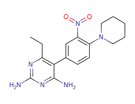 Molecular Structure of 104484-42-6 (6-ethyl-5-[3-nitro-4-(piperidin-1-yl)phenyl]pyrimidine-2,4-diamine)