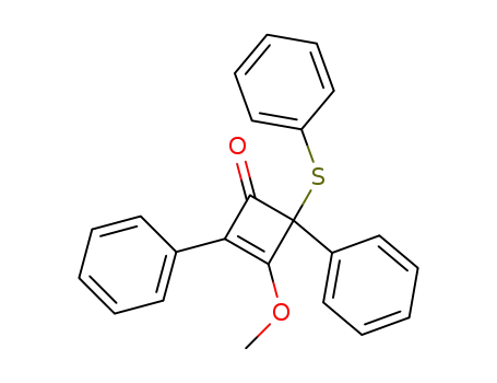 Molecular Structure of 122746-07-0 (2-Cyclobuten-1-one, 3-methoxy-2,4-diphenyl-4-(phenylthio)-)