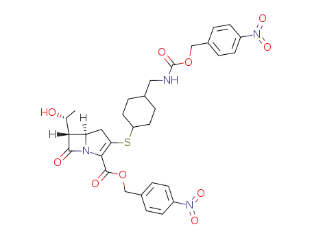 Molecular Structure of 105693-27-4 (p-nitrobenzyl (6S)-<(1R)-hydroxyethyl>-2-<cis-4-(p-nitrobenzyloxycarbonylaminomethyl)cyclohexylthio>-(5R)-carbapen-2-em-3-carboxylate)
