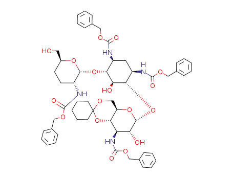 Molecular Structure of 133036-40-5 (1,3,2',3''-tetrakis(N-benzyloxycarbonyl)-4'',6''-O-cyclohexylidene-3',4'-dideoxykanamycin C)