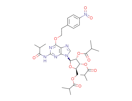 Molecular Structure of 86148-74-5 (Guanosine, N-(2-methyl-1-oxopropyl)-6-O-[2-(4-nitrophenyl)ethyl]-,
2',3',5'-tris(2-methylpropanoate))