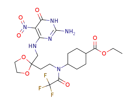 1-<(2-amino-4-hydroxy-5-nitropyrimidin-6-yl)amino>-4-<N-(trifluoroacetyl)-N-(4-carbethoxycyclohexyl)amino>-2,2-(ethylenedioxy)butane
