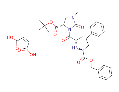 Molecular Structure of 117605-21-7 (tert-butyl (4S)-3-<(2S)-2-<N-((1S)-1-benzyloxycarbonyl-3-phenylpropyl)amino>propionyl>-1-methyl-2-oxoimidazolidine-4-carboxylate hydrogen maleate)