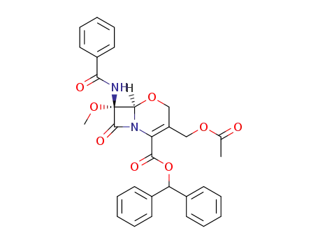 Molecular Structure of 77210-18-5 ((6R,7R)-3-Acetoxymethyl-7-benzoylamino-7-methoxy-8-oxo-5-oxa-1-aza-bicyclo[4.2.0]oct-2-ene-2-carboxylic acid benzhydryl ester)