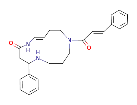 Molecular Structure of 11082-67-0 (1,5,9-Triazacyclotridec-12-en-2-one,9-[(2Z)-1-oxo-3-phenyl-2-propen-1-yl]-4-phenyl-, (4S,12E)-)