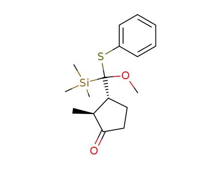 Molecular Structure of 112699-40-8 (Cyclopentanone, 3-[methoxy(phenylthio)(trimethylsilyl)methyl]-2-methyl-)