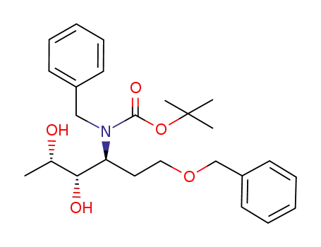 Molecular Structure of 142545-32-2 (Benzyl-[(1S,2S,3S)-1-(2-benzyloxy-ethyl)-2,3-dihydroxy-butyl]-carbamic acid tert-butyl ester)
