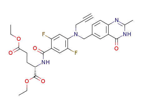 Molecular Structure of 141412-68-2 (diethyl N-(2,5-difluoro-4-(N-((3,4-dihydro-2-methyl-4-oxo-6-quinazolinyl)methyl)prop-2-ynylamino)benzoyl)-L-glutamate)