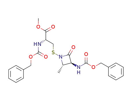 Molecular Structure of 100239-05-2 (S-<4(S)-methyl-3(S)-((benzyloxy)formamido)-2-oxo-1-azetidinyl>-N-(carboboenzyloxy)-L-cysteine methyl ester)