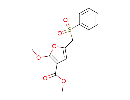 Molecular Structure of 128496-95-7 (3-Furancarboxylic acid, 2-methoxy-5-[(phenylsulfonyl)methyl]-, methyl
ester)