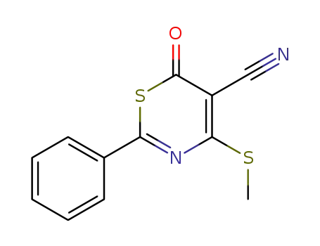 Molecular Structure of 80532-90-7 (6H-1,3-Thiazine-5-carbonitrile, 4-(methylthio)-6-oxo-2-phenyl-)