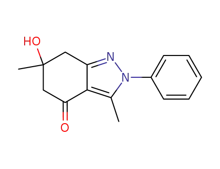 Molecular Structure of 97066-22-3 (6-Hydroxy-3,6-dimethyl-2-phenyl-4,5,6,7-tetrahydro-2H-indazol-4-on)