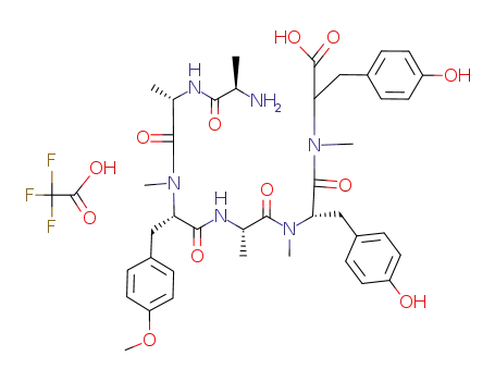 2-{[(S)-2-({(S)-2-[(S)-2-{[(S)-2-((R)-2-Amino-propionylamino)-propionyl]-methyl-amino}-3-(4-methoxy-phenyl)-propionylamino]-propionyl}-methyl-amino)-3-(4-hydroxy-phenyl)-propionyl]-methyl-amino}-3-(4-hydroxy-phenyl)-propionic acid; compound with trifluoro-acetic acid