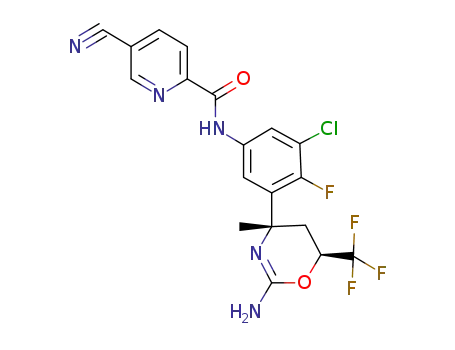 Molecular Structure of 1624605-05-5 (N-(3-((4S,6S)-2-amino-4-methyl-6-(trifluoromethyl)-5,6-dihydro-4H-1,3-oxazin-4-yl)-5-chloro-4-fluorophenyl)-5-cyanopicolinamide)