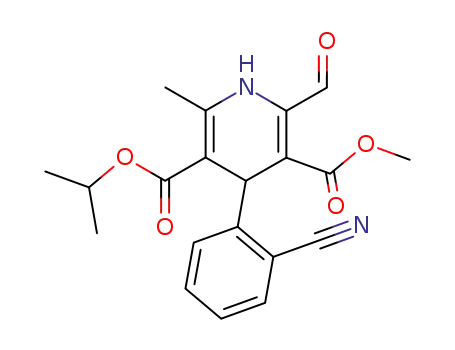 Molecular Structure of 75206-38-1 (3,5-Pyridinedicarboxylic acid,
4-(2-cyanophenyl)-2-formyl-1,4-dihydro-6-methyl-, 3-methyl
5-(1-methylethyl) ester)