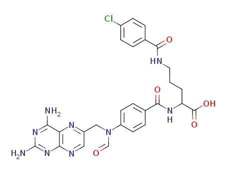 Molecular Structure of 113857-91-3 (N<sup>α</sup>-(4-amino-4-deoxy-N<sup>10</sup>-formylpteroyl)-N<sup>δ</sup>-(4-chlorobenzoyl)-L-ornithine)