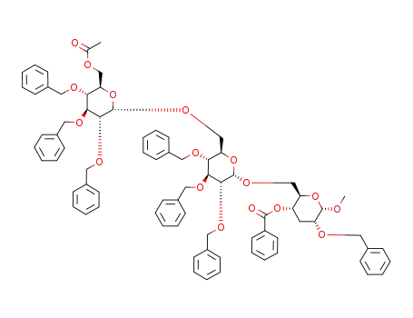Benzoic acid (2R,3S,5R,6S)-2-[(2S,3R,4S,5R,6R)-6-((2S,3R,4S,5R,6R)-6-acetoxymethyl-3,4,5-tris-benzyloxy-tetrahydro-pyran-2-yloxymethyl)-3,4,5-tris-benzyloxy-tetrahydro-pyran-2-yloxymethyl]-5-benzyloxy-6-methoxy-tetrahydro-pyran-3-yl ester