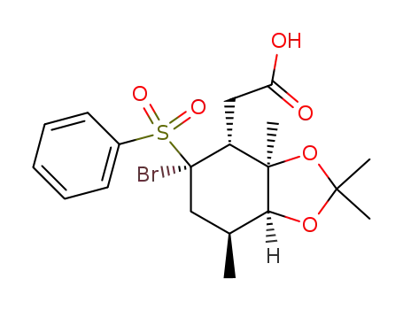 Molecular Structure of 137384-87-3 (((3aR,4R,5S,7S,7aS)-5-Benzenesulfonyl-5-bromo-2,2,3a,7-tetramethyl-hexahydro-benzo[1,3]dioxol-4-yl)-acetic acid)