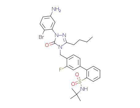 Molecular Structure of 159547-23-6 (2-(5-amino-2-bromophenyl)-4-[[2'-(N-t-butylsulfamoyl)-3-fluorobiphenyl-4-yl]methyl]-5-n-butyl-2,4-dihydro-3H-1,2,4-triazol-3-one)