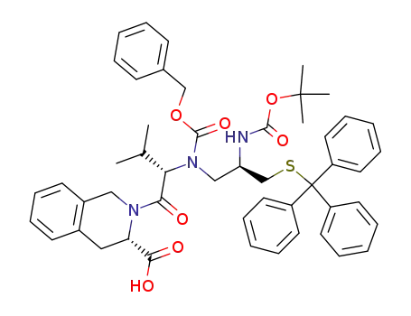 (R*)-N-<N-<2-<<(1,1-dimethylethoxy)carbonyl>amino>-3-<(triphenylmethyl)thio>propyl>-N-(benzyloxycarbonyl)-L-valyl>-1,2,3,4-tetrahydroisoquinoline-2-carboxylic acid