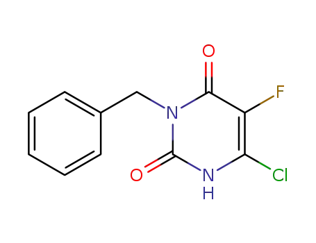 Molecular Structure of 13593-34-5 (2,4(1H,3H)-Pyrimidinedione, 6-chloro-5-fluoro-3-(phenylmethyl)-)