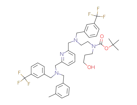 Molecular Structure of 204196-42-9 ((3-Hydroxy-propyl)-{2-[(6-{[(3-methyl-benzyl)-(3-trifluoromethyl-benzyl)-amino]-methyl}-pyridin-2-ylmethyl)-(3-trifluoromethyl-benzyl)-amino]-ethyl}-carbamic acid tert-butyl ester)