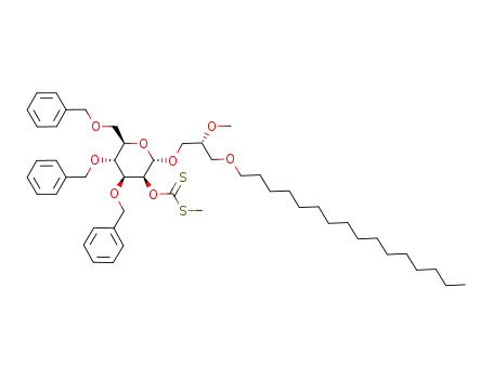Dithiocarbonic acid O-[(2S,3S,4S,5R,6R)-4,5-bis-benzyloxy-6-benzyloxymethyl-2-((R)-3-hexadecyloxy-2-methoxy-propoxy)-tetrahydro-pyran-3-yl] ester S-methyl ester