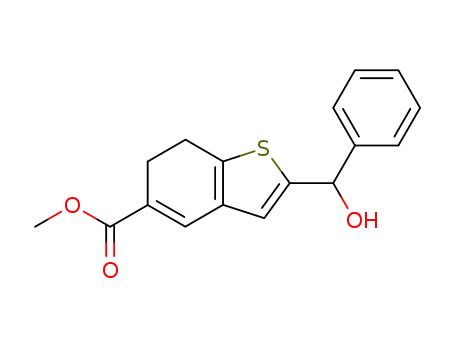 Molecular Structure of 112101-54-9 (Benzo[b]thiophene-5-carboxylic acid,
6,7-dihydro-2-(hydroxyphenylmethyl)-, methyl ester)