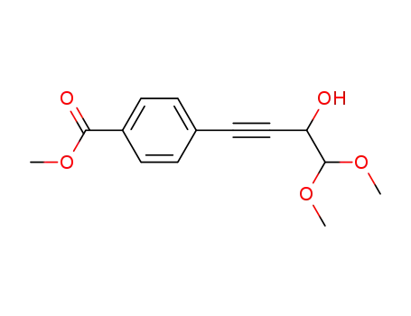 Molecular Structure of 157848-16-3 (4-(3-hydroxy-4,4-dimethoxybut-1-ynyl)benzoic acid methyl ester)