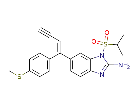 Molecular Structure of 186092-72-8 (6-[(E)-1-(4-Methylsulfanyl-phenyl)-but-1-en-3-ynyl]-1-(propane-2-sulfonyl)-1H-benzoimidazol-2-ylamine)