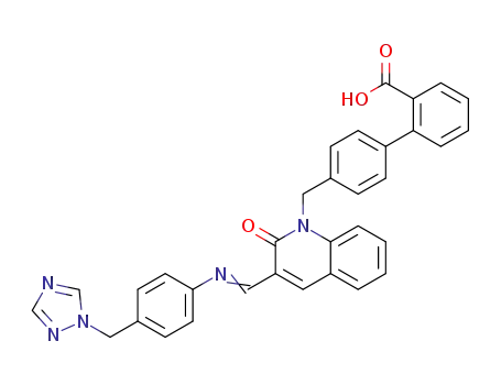 Molecular Structure of 1599479-42-1 (4'-{2-oxo-3-[(4-[1,2,4]triazol-1-ylmethyl-phenyl-imino)-methyl]-2H-quinolin-1-ylmethyl}-biphenyl-2-carboxylic acid)
