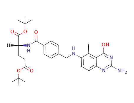 Molecular Structure of 87597-86-2 (L-Glutamic acid,
N-[4-[[(2-amino-1,4-dihydro-5-methyl-4-oxo-6-quinazolinyl)amino]methyl
]benzoyl]-, bis(1,1-dimethylethyl) ester)