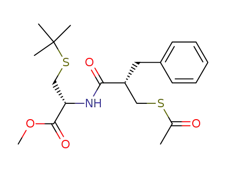 Molecular Structure of 115369-96-5 (L-Cysteine,
N-[2-[(acetylthio)methyl]-1-oxo-3-phenylpropyl]-S-(1,1-dimethylethyl)-,
methyl ester, (S)-)