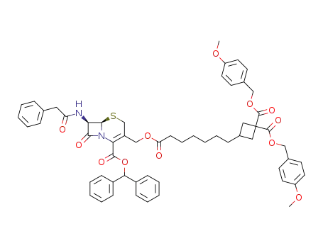 (6R-trans)-3-<<6-(2-benzhydryloxycarbonyl-8-oxo-7-phenylacetylamino-5-thia-1-azabicyclo<4.2.0>oct-2-en-3-yl)methoxycarbonyl>hexyl>cyclobutane-1,1-dicarboxylic acid bis(p-methoxybenzyl) ester