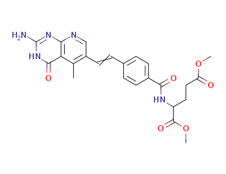 Molecular Structure of 110202-62-5 (L-Glutamic acid,
N-[4-[2-(2-amino-1,4-dihydro-5-methyl-4-oxopyrido[2,3-d]pyrimidin-6-yl)
ethenyl]benzoyl]-, dimethyl ester)