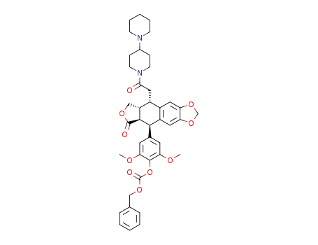 Carbonic acid benzyl ester 4-[(5R,5aR,8aR,9S)-9-(2-[1,4']bipiperidinyl-1'-yl-2-oxo-ethyl)-6-oxo-5,5a,6,8,8a,9-hexahydro-furo[3',4':6,7]naphtho[2,3-d][1,3]dioxol-5-yl]-2,6-dimethoxy-phenyl ester
