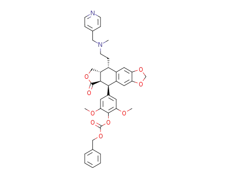 Molecular Structure of 147238-88-8 (Carbonic acid benzyl ester 2,6-dimethoxy-4-{(5R,5aR,8aR,9S)-9-[2-(methyl-pyridin-4-ylmethyl-amino)-ethyl]-6-oxo-5,5a,6,8,8a,9-hexahydro-furo[3',4':6,7]naphtho[2,3-d][1,3]dioxol-5-yl}-phenyl ester)
