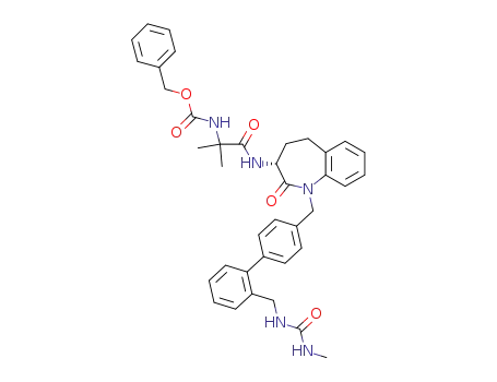 Molecular Structure of 195248-08-9 ([1-Methyl-1-((R)-1-{2'-[(3-methyl-ureido)-methyl]-biphenyl-4-ylmethyl}-2-oxo-2,3,4,5-tetrahydro-1H-benzo[b]azepin-3-ylcarbamoyl)-ethyl]-carbamic acid benzyl ester)