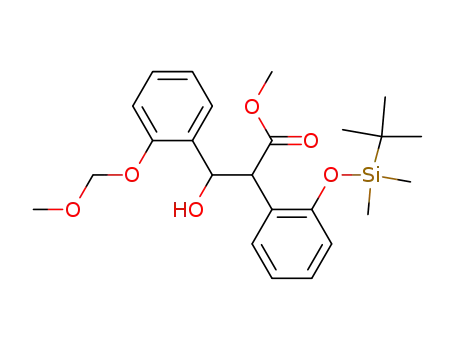 Molecular Structure of 209404-19-3 (2-[2-(tert-Butyl-dimethyl-silanyloxy)-phenyl]-3-hydroxy-3-(2-methoxymethoxy-phenyl)-propionic acid methyl ester)