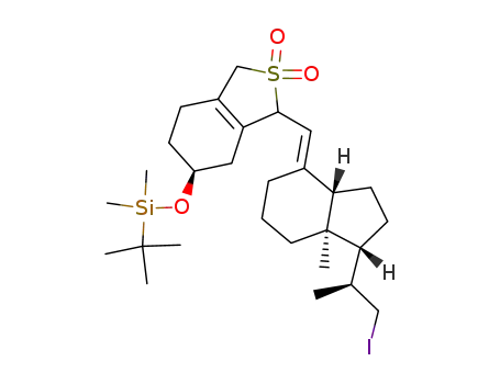 Molecular Structure of 344798-32-9 ((6S)-6-[[tert-ButyldiMethylsilyloxy]-1,3,4,5,6,7-hexahydro-1-[(E)-[(1R,3aS,7aR)-octahydro-1-[(1S)-2-iodo-1-Methylethyl]-7a-Methyl-4H-inden-4-ylidene]Methyl]benzo[c]thiophene 2,2-Dioxide)