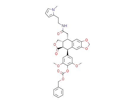 Carbonic acid benzyl ester 2,6-dimethoxy-4-((5R,5aR,8aR,9S)-9-{[2-(1-methyl-1H-pyrrol-2-yl)-ethylcarbamoyl]-methyl}-6-oxo-5,5a,6,8,8a,9-hexahydro-furo[3',4':6,7]naphtho[2,3-d][1,3]dioxol-5-yl)-phenyl ester