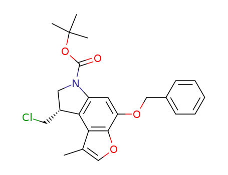 Molecular Structure of 153001-71-9 ((+)-(1R)-1,2-dihydro-1-(chloromethyl)-3-(tert-butyloxycarbonyl)-5-(benzyloxy)-8-methyl-3H-furano<3,2-e>indole)