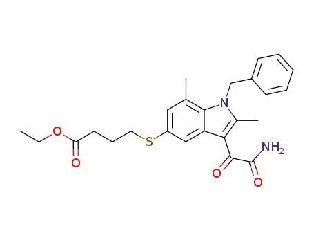 Molecular Structure of 185501-73-9 (Butanoic acid,
4-[[3-(aminooxoacetyl)-2,7-dimethyl-1-(phenylmethyl)-1H-indol-5-yl]thio]
-, ethyl ester)