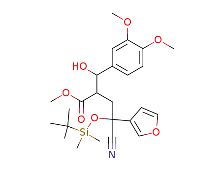 Molecular Structure of 160254-49-9 (methyl γ-(t-butyldimethylsiloxy)-γ-cyano-γ-(furan-3-yl)-α-(α-hydroxy-3,4-dimethoxybenzyl)butyrate)