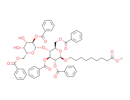 Molecular Structure of 160720-73-0 (8-methoxycarbonyloctyl-2,3,6,2',6'-penta-O-benzoyl-β-D-lactoside)