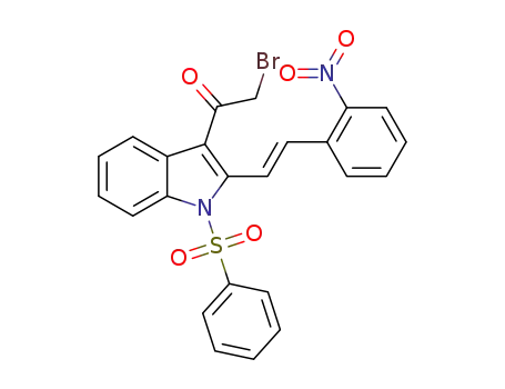 Molecular Structure of 1597408-27-9 ((E)-2-bromo-1-[2-(2-nitrostyryl)-1-(phenylsulfonyl)-1H-indol-3-yl]-ethanone)