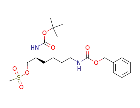 Molecular Structure of 114886-54-3 (Carbamic acid,
[5-[[(1,1-dimethylethoxy)carbonyl]amino]-6-[(methylsulfonyl)oxy]hexyl]-,
phenylmethyl ester, (S)-)