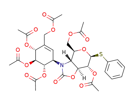 Acetic acid (3aR,4S,6S,7R,7aS)-4-acetoxymethyl-2-oxo-6-phenylsulfanyl-3-((1R,4R,5S,6S)-4,5,6-triacetoxy-3-acetoxymethyl-cyclohex-2-enyl)-hexahydro-pyrano[3,4-d]oxazol-7-yl ester